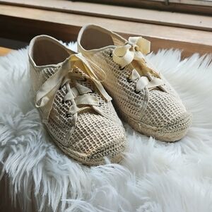 Woven Cream Lace-Up Sneakers